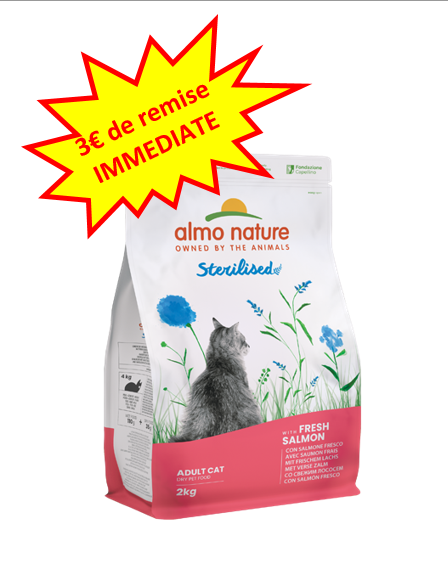 -3€ sur l'Almo Holistic Fonctionnel Light-Stérilisé au saumon en 2Kg Dog A'chat