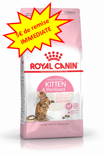 -5€ sur le Royal Canin Chat Kitten Stérilisé en 2kg. Dog A'chat